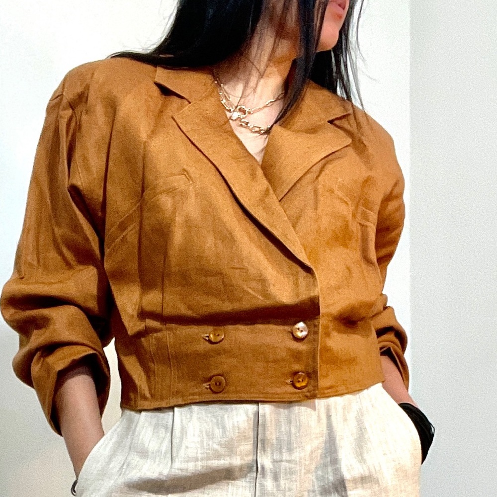 LAST ONE! Linen Double Breasted Cropped Structure Jacket
